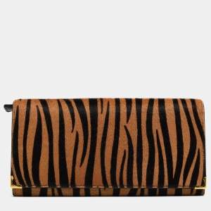 Pre Owned Cartier Beige/Black Zebra Print Calfhair Must de Cartier Continental Wallet