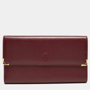 Pre Owned Cartier Burgundy Leather Must de Cartier Trifold Continental Wallet