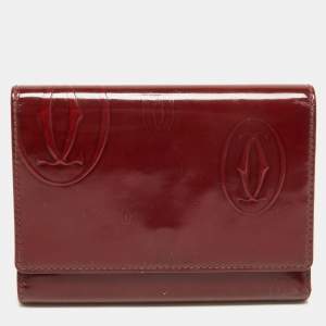 Pre Owned Cartier Red Patent Leather Happy Birthday Trifold Wallet