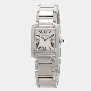 Cartier White 18k White Gold Tank Francaise W50012S3 Quartz Women's Wristwatch 32 mm