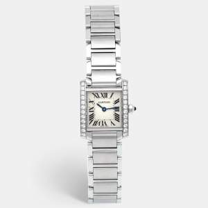 Pre Owned Cartier Silver Stainless Steel Diamond Tank Francaise W4TA0008 Women's Wristwatch 20 mm