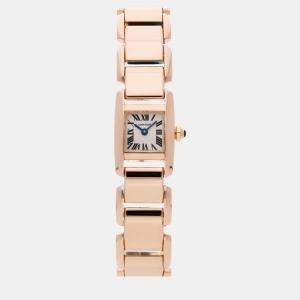 Cartier Silver 18k Rose Gold Tankissime W650018H Quartz Women's Wristwatch 25 mm