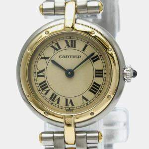 Cartier Silver 18k Yellow Gold Stainless Steel Panthere 1057920 Quartz Women's Wristwatch 24 mm