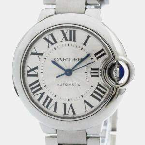 Cartier Silver Stainless Steel Ballon Bleu W6920071 Automatic Women's Wristwatch 33 mm