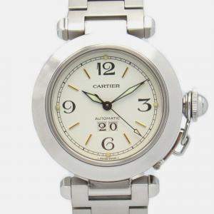 Cartier White Stainless Steel Pasha C de Cartier Automatic Women's Wristwatch 35 mm