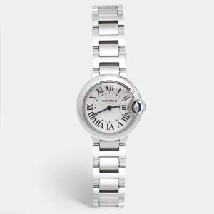 Cartier Silver Stainless Steel Ballon Bleu W69010Z4 Women's Wristwatch 28 mm