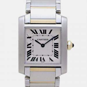 Cartier Ivory Stainless Steel Tank Francaise W51006Q4 Quartz Women's Wristwatch 25 mm