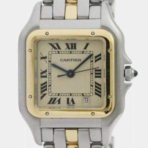 Cartier Panthere 1 Row 18K Gold Steel Quartz Mid Size Watch 183949 27 mm