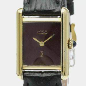 Cartier Tank Vermeil Gold Plated Leater Hand-Winding Ladies Watch 20 mm