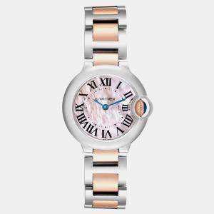 Cartier Pink MOP 18K Rose Gold Stainless Steel Ballon Blue W6920034 Quartz Women's Wristwatch 28 mm