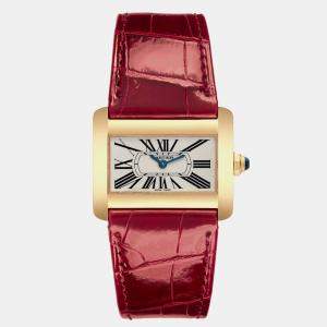 Cartier Silver 18k Yellow Gold Tank Divan W6300356 Quartz Women's Wristwatch 25 mm