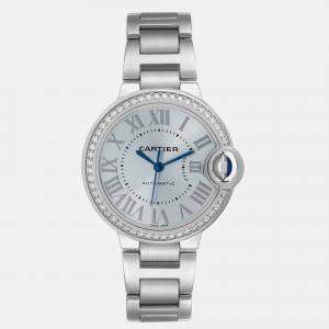 Cartier Ballon Bleu Blue Silver Diamond Dial Steel Watch 33.0 mm