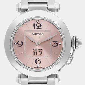 Cartier Pink Stainless Steel Pasha W31058M7 Automatic Women's Wristwatch 35 mm