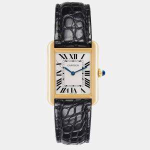 Cartier Tank Solo Yellow Gold Steel Silver Dial Ladies Watch W5200002 30 mm x 24 mm   