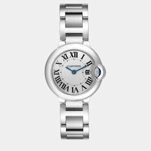 Cartier Silver Stainless Steel Ballon Bleu W69010Z4 Quartz Women's Wristwatch 28 mm