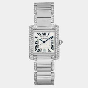 Cartier White 18K White Gold Tank Française WE1003SF Automatic  Women's Wristwatch 28mm