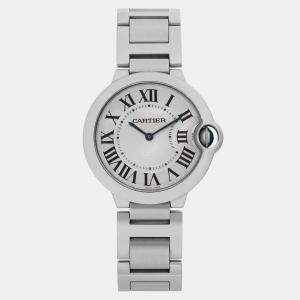 Cartier Silver Stainless Steel Ballon Bleu W69011Z4 Quartz Men's Wristwatch 36 mm