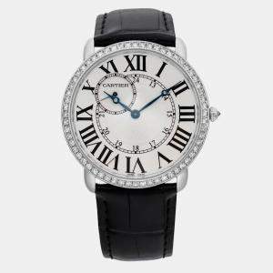 Cartier White Diamond 18k White Gold Ronde Louis WR007002 Manual Winding Men's Wristwatch 42 mm