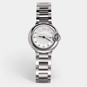 Pre Owned Cartier Silver Stainless Steel Diamond Ballon Bleu 3009 Women's Wristwatch 28 mm