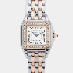 Cartier Silver 18k Rose Gold Stainless Steel Panthere De Cartier Quartz Women's Wristwatch 22 mm