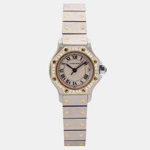 Cartier Customised Ivory 0.50CT Diamond 18K Yellow Gold Stainless Steel Santos Octagon 187903 Quartz Women's Wristwatch 25mm