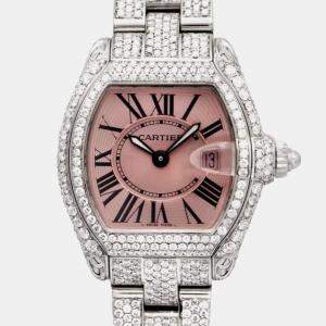 Cartier Roadster 2675 31mm Custom Diamond Pink Roman Dial Quartz Date Wristwatch