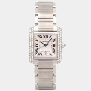 Cartier Tank Francaise 2302 28mm Custom 1.40ct Two Row Diamond Bezel Steel Wristwatch