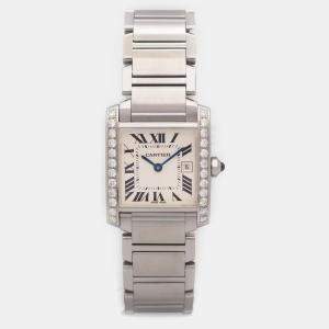 Cartier Tank Francaise 2465 25mm Custom Diamond Bezel Off White Dial Steel Wristwatch