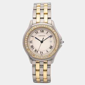 Cartier Customised Ivory 5CT Diamond 18K Yellow Gold Cougar 187904 Quartz Women's Wristwatch 33mm