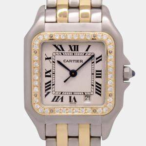 Cartier Customised White 50CT Diamond Stainless Steel Panthere 110000R Quartz Women's Wristwatch 27mm