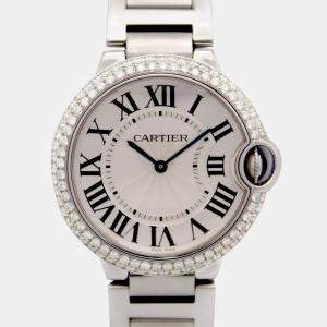 Cartier Ballon Bleu 36mm 3005 Quartz Custom Diamond Bezel Silver Dial Steel Wristwatch