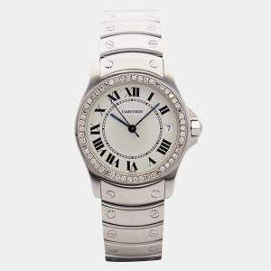 Cartier Customised White 1.75CT Diamond Stainless Steel Santos Ronde 1920 Automatic Women's Wristwatch 33mm