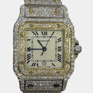 Cartier Customised White Diamond 18K Yellow Gold Santos Galbee 187901 Quartz Women's Wristwatch 29mm