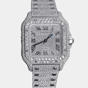 Cartier Customised Black Diamond Stainless Steel Santos de Cartier WSSA0018 Automatic Men's Wristwatch 39.50 MM