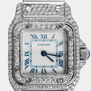 Cartier Customised White Diamond Stainless Steel Santos Galbee W20056D6 Quartz Women's Wristwatch 24 MM