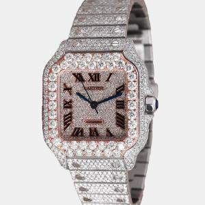 Cartier Customised Blue Diamond 18K Rose Gold Santos de Cartier WSSA0029 Automatic Men's Wristwatch 35.1 mm