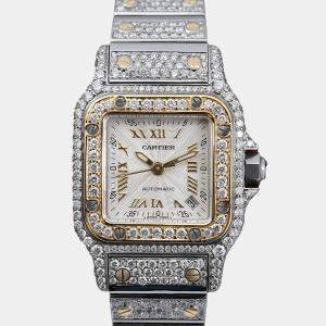 Cartier Customised Ivory Diamond 18K Yellow Gold Santos Galbee  Automatic Women's Wristwatch 24 MM