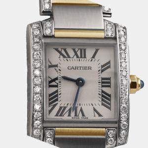 Cartier Customised Blue Diamond 18K Yellow Gold Stainless Steel  W51007Q4 Quartz Women's Wristwatch 25 MM
