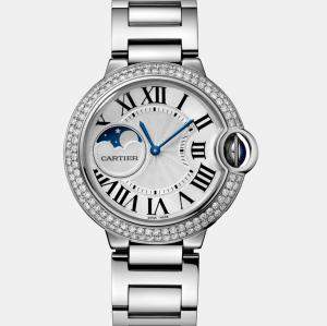 Cartier Customised Red 2.00CT Diamond Stainless Steel Ballon Bleu WSBB0021 Automatic Women's Wristwatch 37 MM
