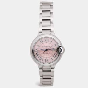 Cartier Pink Stainless Steel Blue Sapphire Ballon Bleu de Cartier W6920100 Women's Wristwatch 33mm