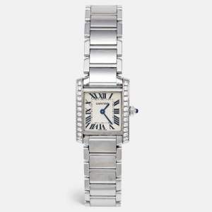Pre Owned Cartier Silver Stainless Steel Diamond Tank Francaise 3217 Women's Wristwatch 20 mm