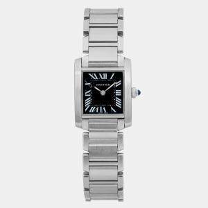 Cartier Black Stainless Steel Tank Francaise W51026Q3 Quartz Women's Wristwatch 20 mm