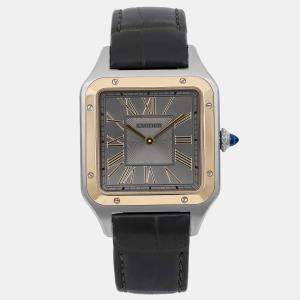 Cartier Grey 18k Yellow Gold Stainless Steel Santos Dumont W2SA0028 Quartz Women's Wristwatch 31.5 mm