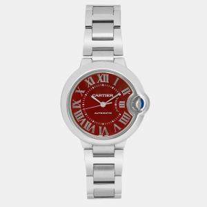 Cartier Red Stainless Steel Ballon Bleu 3489 Automatic Women's Wristwatch 33 mm