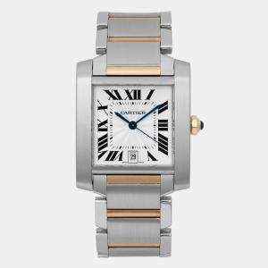 Cartier Silver 18k Yellow Gold Stainless Steel Tank Francaise W51005Q4 Automatic Women's Wristwatch 28 mm