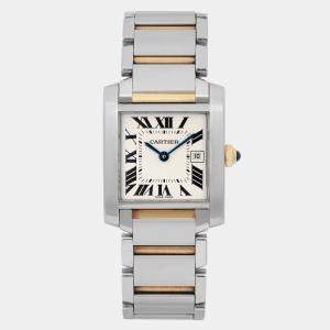 Cartier Cream 18k Yellow Gold Stainless Steel Tank Francaise W51012Q4 Quartz Women's Wristwatch 25 mm