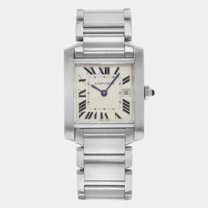 Cartier Silver Stainless Steel Tank Francaise W51011Q3 Quartz Women's Wristwatch 25 mm