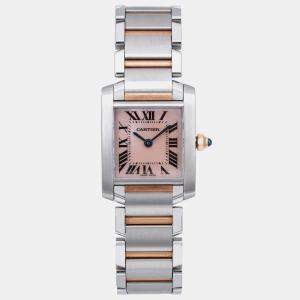 Cartier MOP 18K Rose Gold Stainless Steel Tank Francaise 2384 Quartz Women's Wristwatch 20 mm