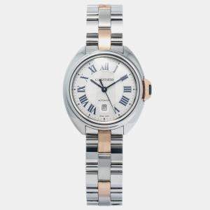 Cartier White 18K Rose Gold Stainless Steel Cle de Cartier W2CL0004 Automatic Women's Wristwatch 31mm