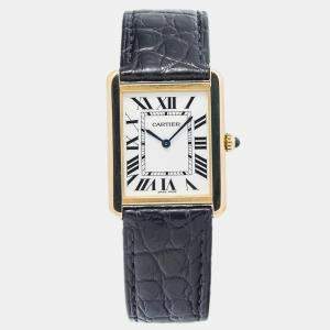 Cartier White Yellow Gold Tank Solo W1018855 Quartz Women's Wristwatch 28mm